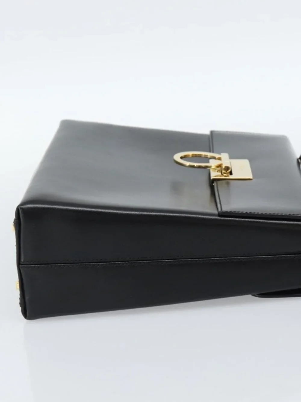 Salvatore Ferragamo Gancini Hand Bag Leather 2way Black Gold Auth 186113V